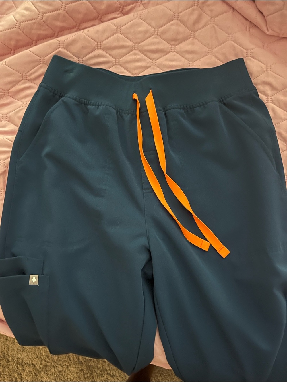 FIGS Women's Deep Reed- Isabella wide leg with Orange Drawstring- Medium Tall